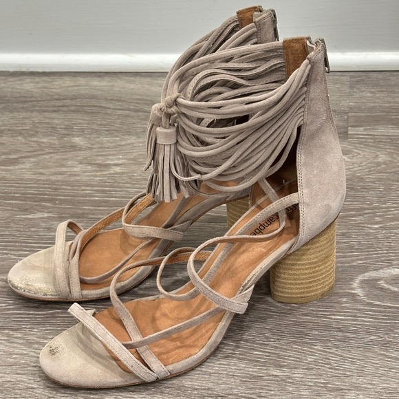 Jeffrey Campbell Shoes - Jeffrey Campbell Despina Taupe Suede Strappy Tassel Block Heel 9.5 Boho Festival